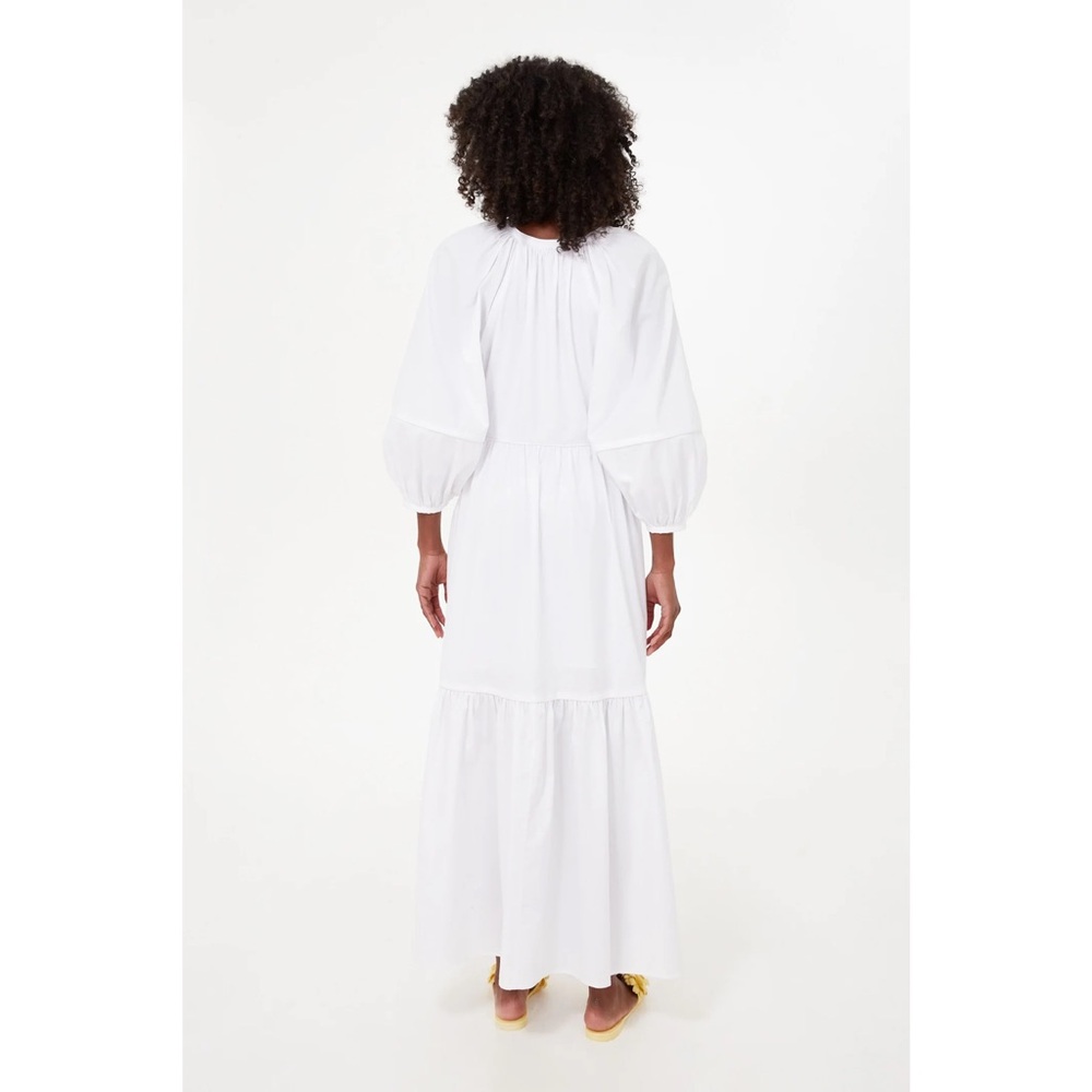 STAUD | White Ruffled Tiered Maxi Demi Dress with Ruffle Sleeves NWT Small - Picture 4 of 6
